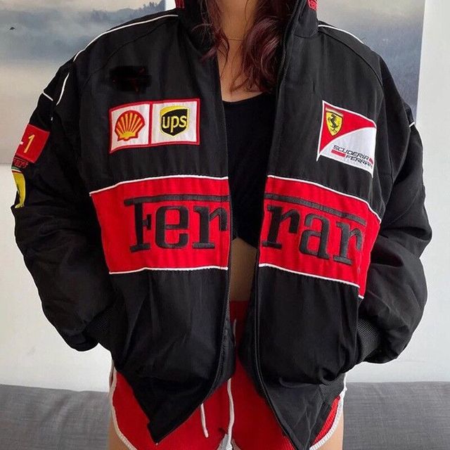 Embroidery Casual Zipper Long Sleeve Racing Jacke vampyy.shop